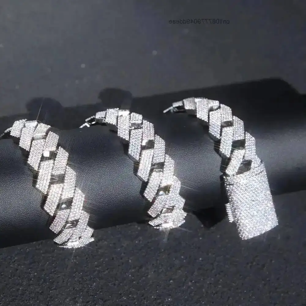 

Ширина 20 мм, 4 ряда, хип-хоп, кубинская цепочка с бриллиантами GRA, муассанит, стерлинговое серебро 925 пробы, золотая пластина, ювелирные изделия, ожерелья, браслеты