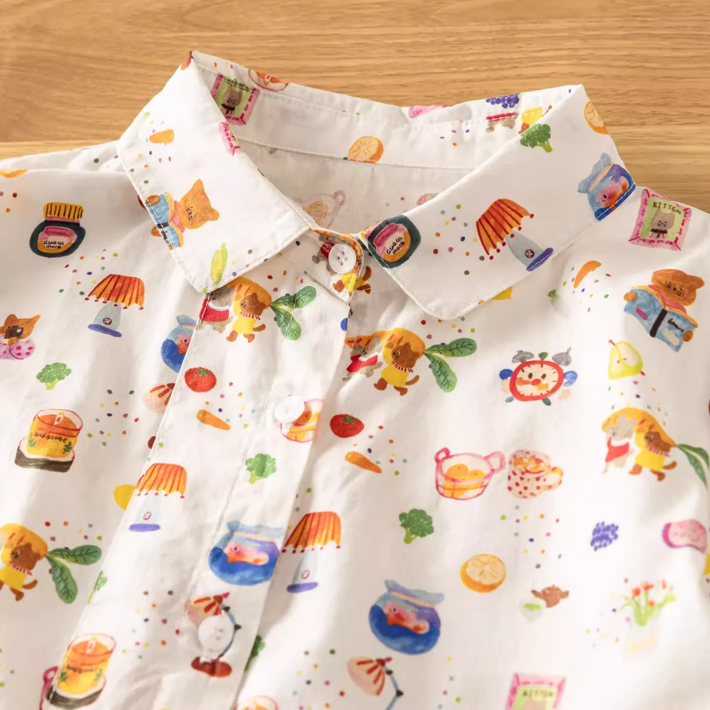 Pure Cotton Harajuku Fashion Cartoon Houses Oversized Shirt and Blouses for Women Autumn Original Hawaiian Shirt Holiday Tops