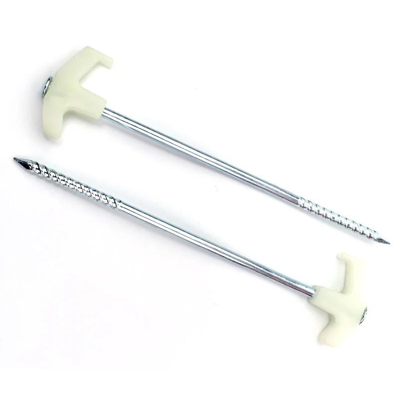 4/8/10 sztuk Luminous Camping Metal śledzie do namiotu 25cm długość fluorescencyjny gwint namiot stawki namiot stalowe gwoździe akcesoria do namiotów