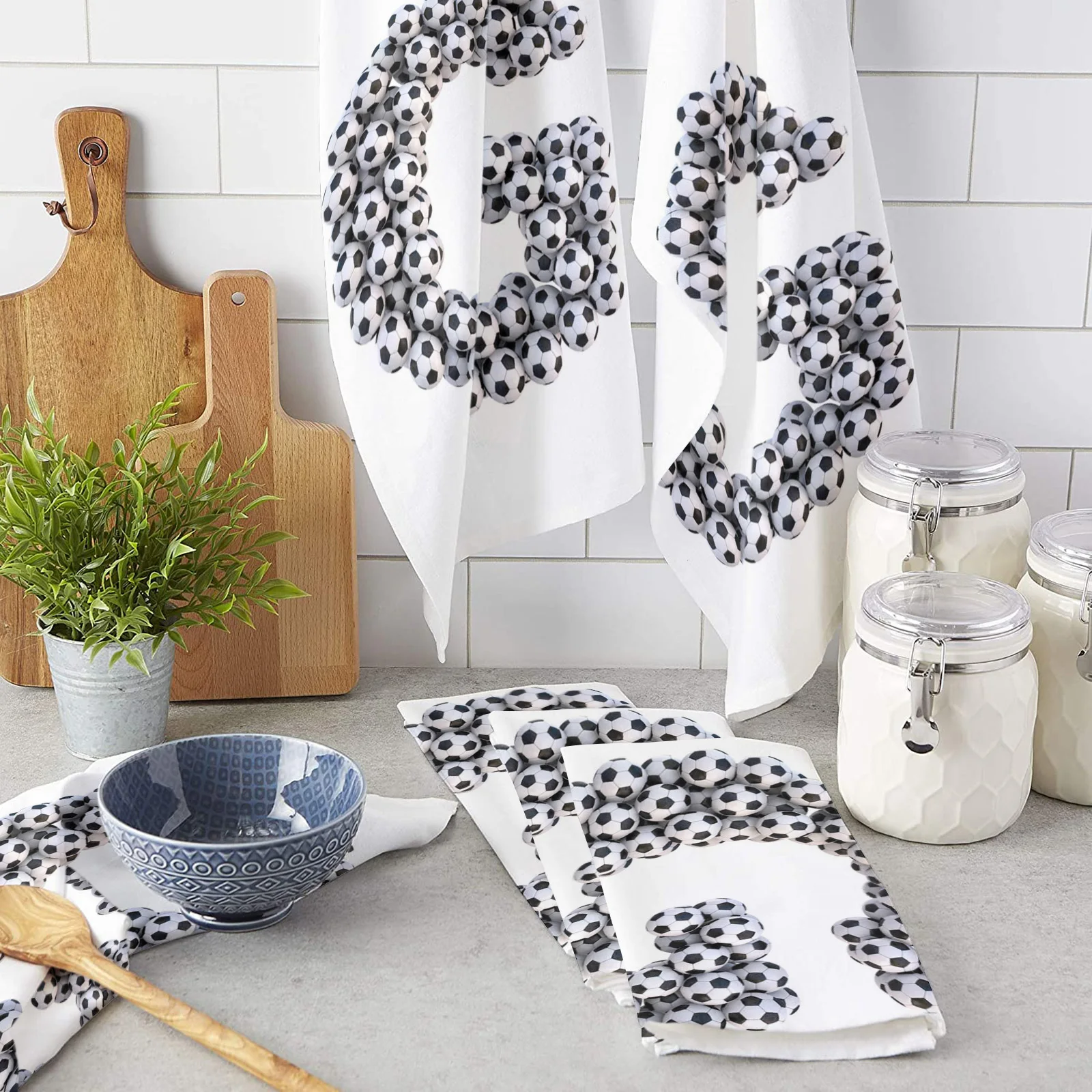 Black And White Football G Letter Microfiber Cleaning Cloths Hand Towels Dishcloth Utensils For Kitchen House Things Wipe Towel