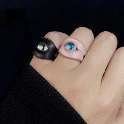 New 2023 Fashion Personalized Leather Eye Ring Unisex Open Ring Banquet Jewelry Accessories Gift