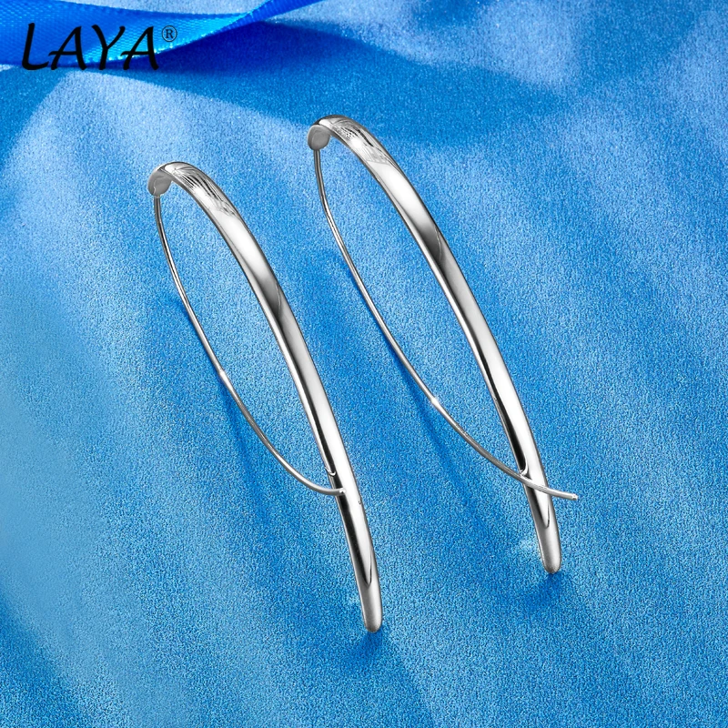

LAYA Earrings For Women Big Unique Design Plain Silver Statement Earring Long Ear Needle 925 Sterling Silver Luxury Fine Jewelry