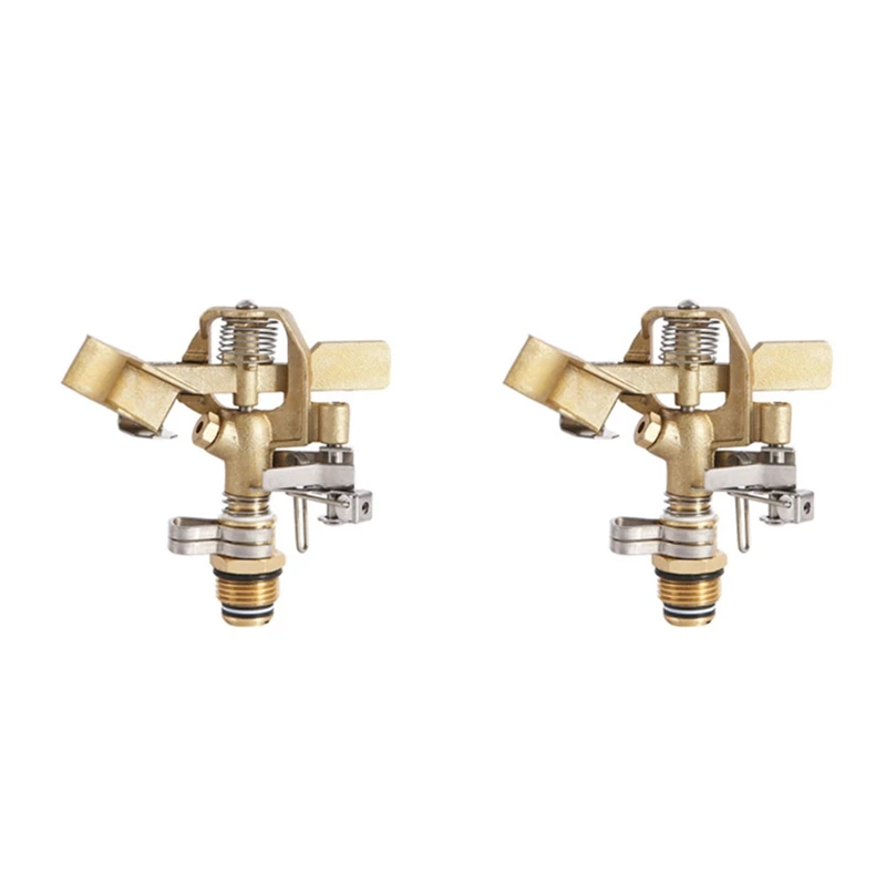 

1/2 Inch Brass Impact Sprinkler 2 Pack, Heavy Duty Lawn Sprinkler Head With Nozzles, Adjustable 20 - 360 Degree Large