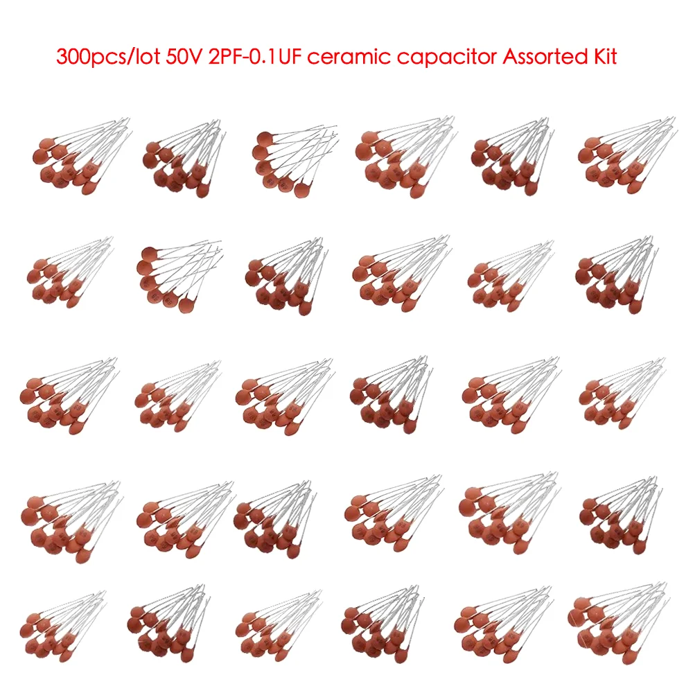 300pcs/lot 50V 2PF-0.1UF 30 valuesX10pcs ceramic capacitor Assorted Kit Electronic Components Package 2pF 30pF 100pF 1nF 10nF