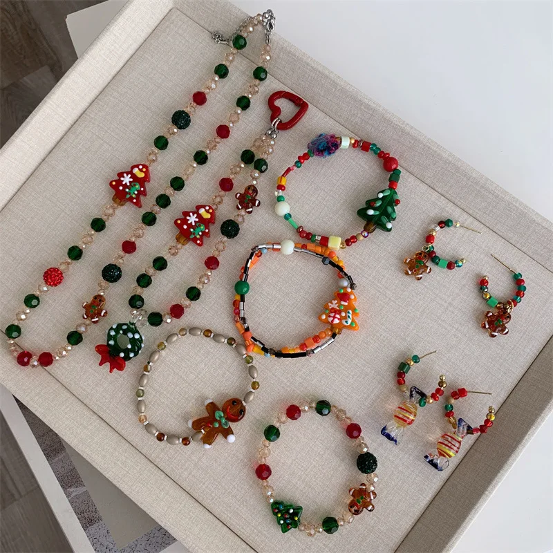 

Cartoon Cookie Baby Bead Necklace Accessories Christmas Tree Bracelet for Kids Duckbill Barrettes Duckbill Earrings for Girls