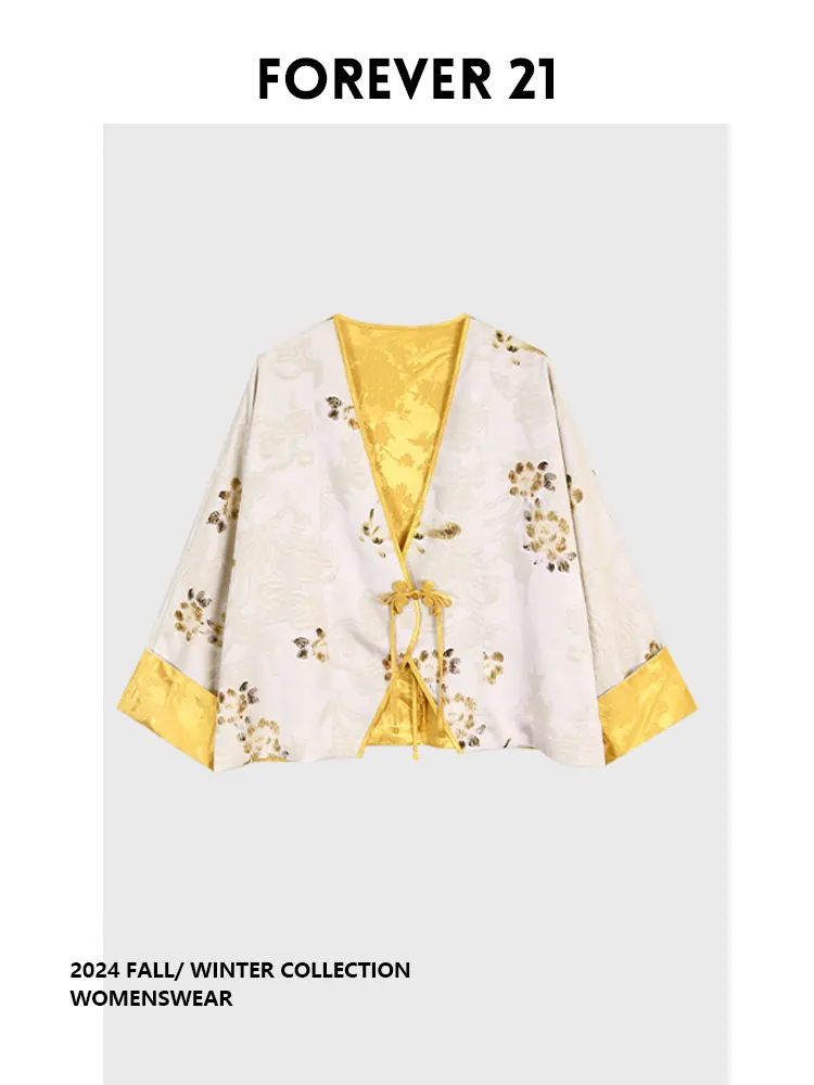 

Forever 2 Double-Sided Button Floral Print Traditional Chinese Sle Jaet Hanfu Outerwear Long Sve Autumn Commute Faion