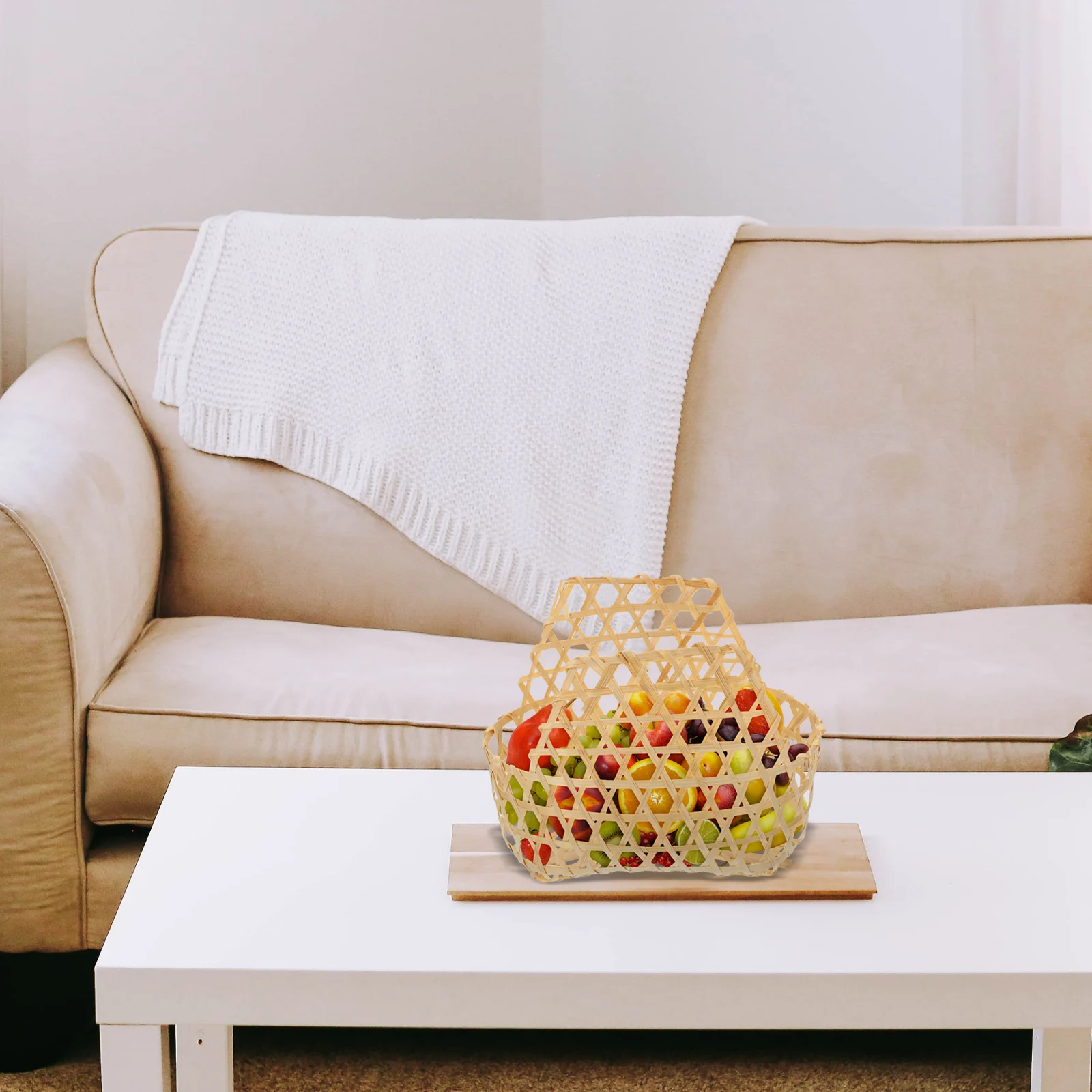

2Pcs Bamboo Storage Baskets Household Containers Fruits Snack Woven Holders Vegetable Fruit Basket Decorative