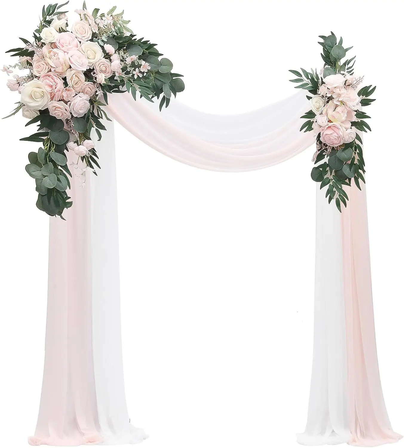

Arch Flowers with Drapes Kit (Pack of 4) - 2pcs Artificial Blush Pink Floral Swag Arrangement with 2pcs Draping Fabric for Weddi