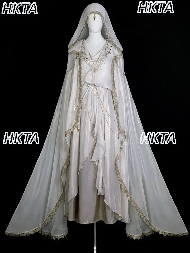 Gothic Vintage Summer Short Sleeved Lace Lolita Cape V Neck Embroidered Ruffle Edge Chiffon Dress Cosplay Two Pieces Sets Women