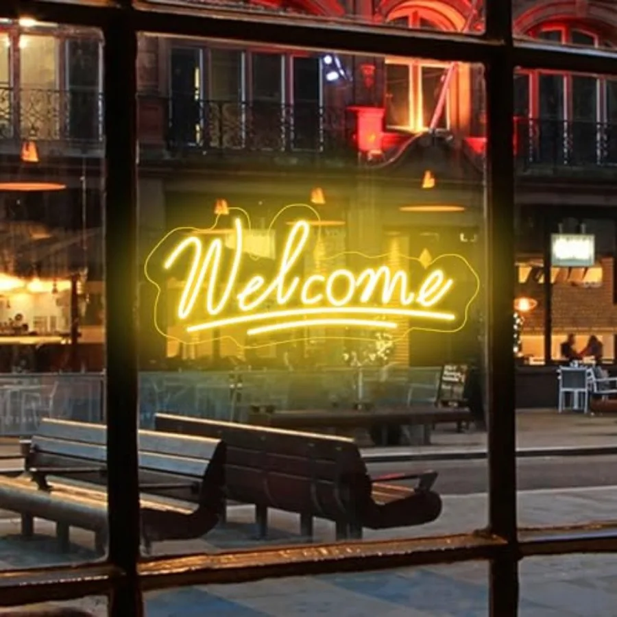 

Welcome Neon Signs for Busess door Electric Light Up Bright Neon Light Sign for Wall Decor Creative LED Neon Busess Light for R