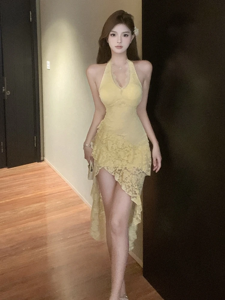 

Сексуальная асимметричная юбка Pure Desire с v-образным вырезом и кружевным сращиванием на талии, трапециевидной формы средней длины для молодых женщин