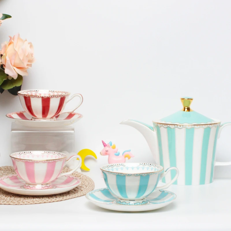 

Creative coffee cup ceramic small fresh bone china cup mug candy color teapot water set