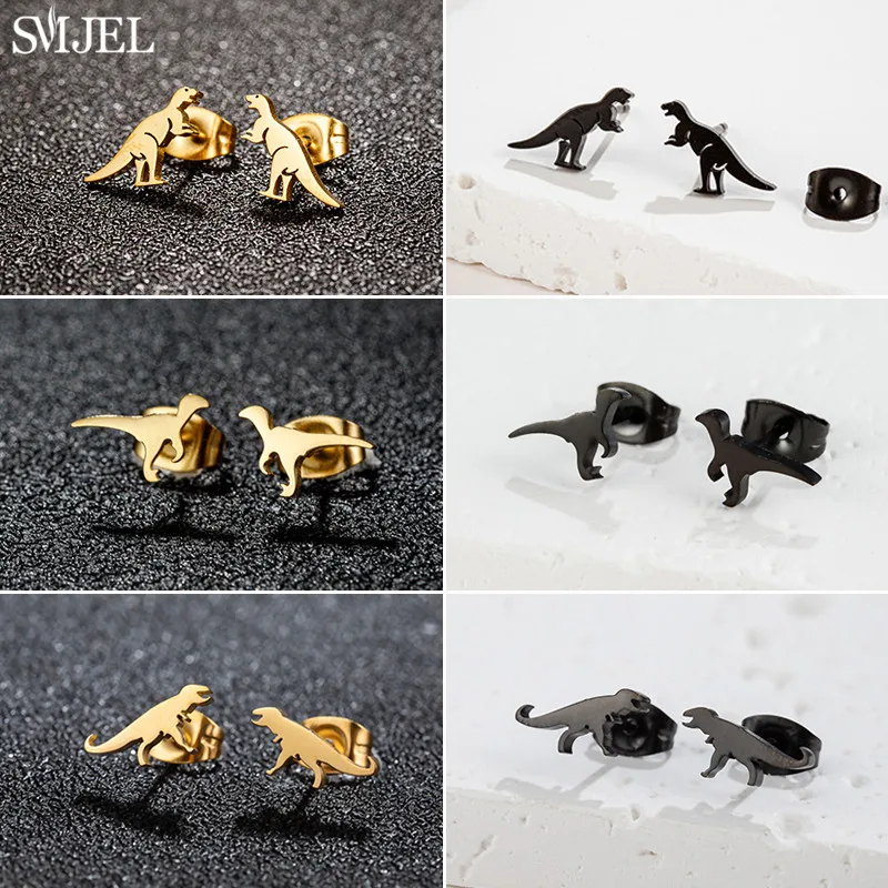 Niedliche kleine Tier-Ohrringe, minimalistische Dinosaurier-Ohrstecker aus Edelstahl für Frauen und Mädchen, Kawaii-Schmuckzubehör im Großhandel