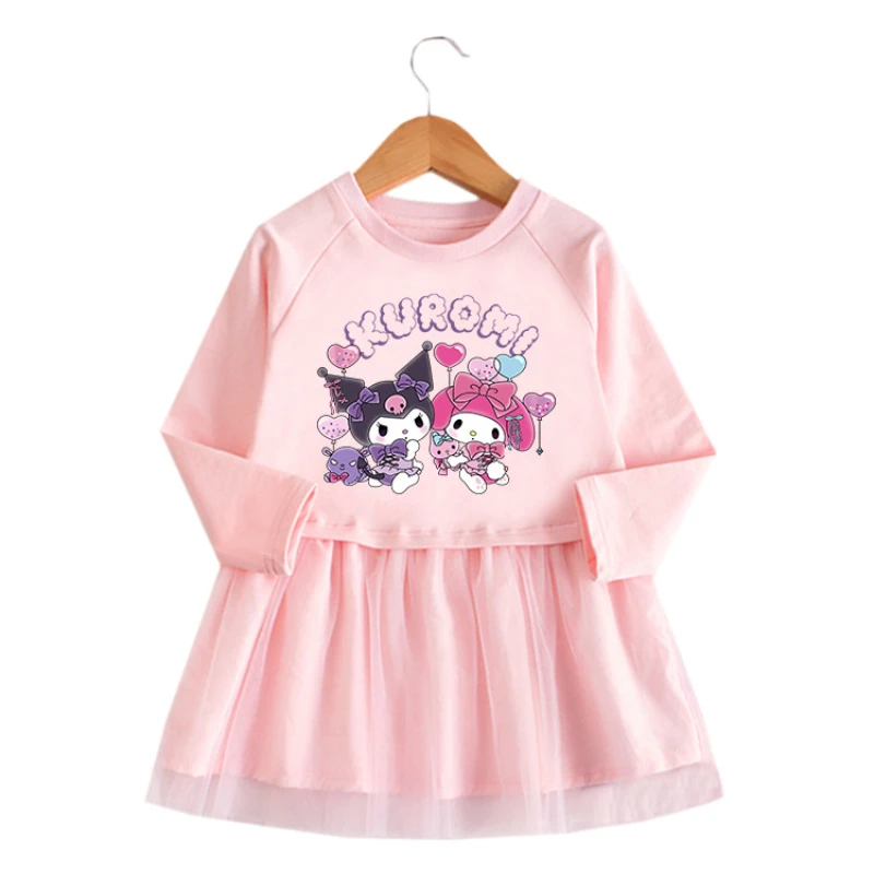 

Sanrio Kuromi Kawaii 2023 Korean Version Spring and Autumn New Girls Cartoon Long-sleeved Mesh Western Style Princess Skirt