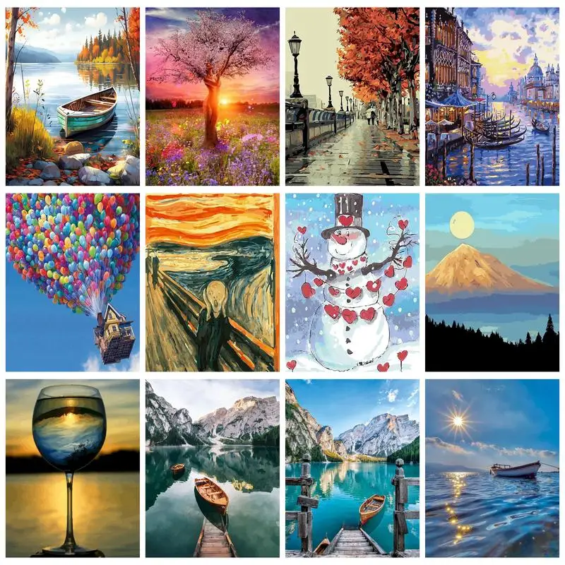 

RUOPOTY Paint By Number Lake Scenery DIY Pictures By Numbers Painting Kits Drawing Canvas Handpainted Painting Home Decoration