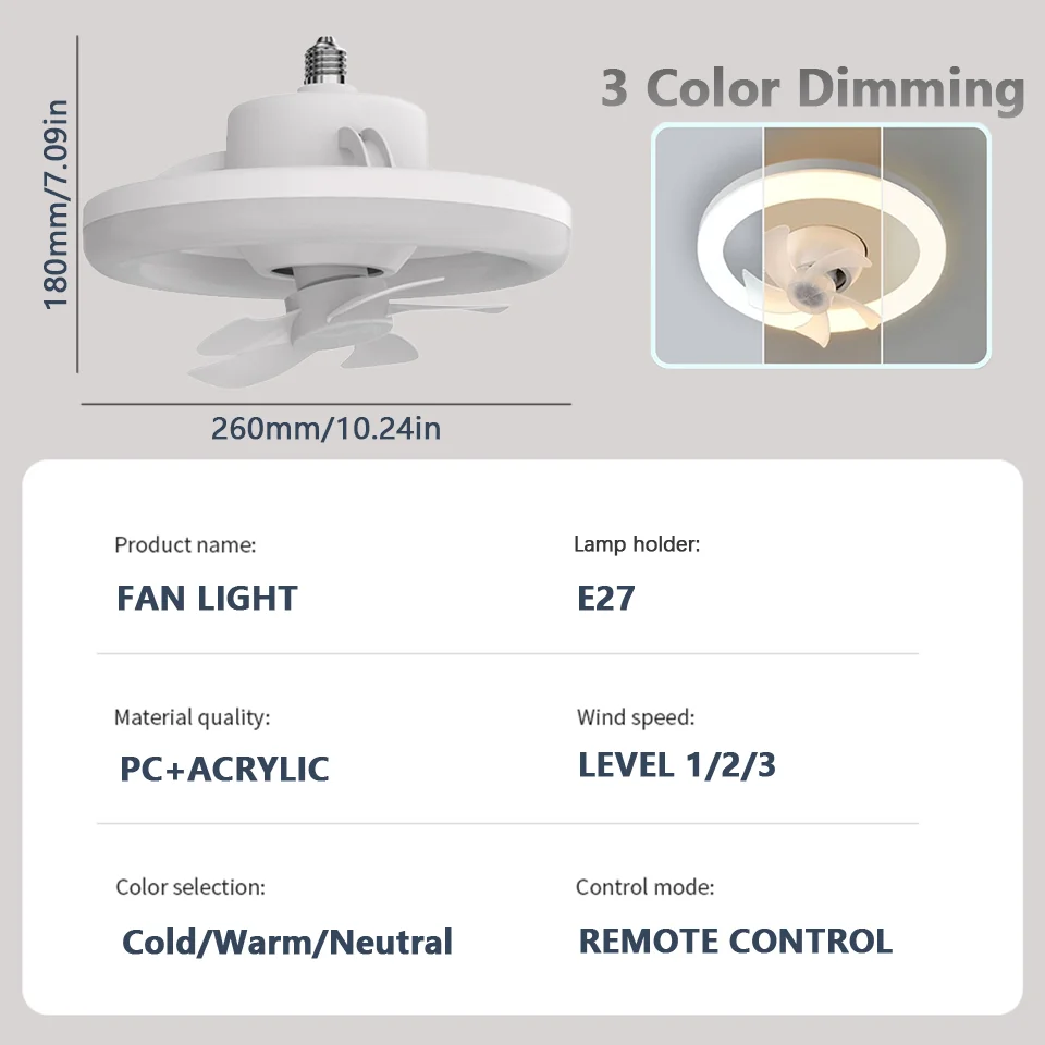 360° LED Fanlight With Remote Control E27 AC85-265V Ceiling Fan Bulb LED Light Brightness Adjustment For Indoor Home Living room image 3