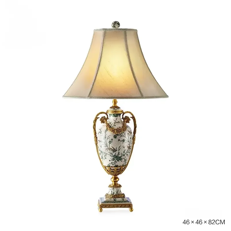 High Quality Traditional Electric Desk Lamp Modern Gold Hammered Brass Hotel Bedside Decorative Glazed Ceramic DC LED
