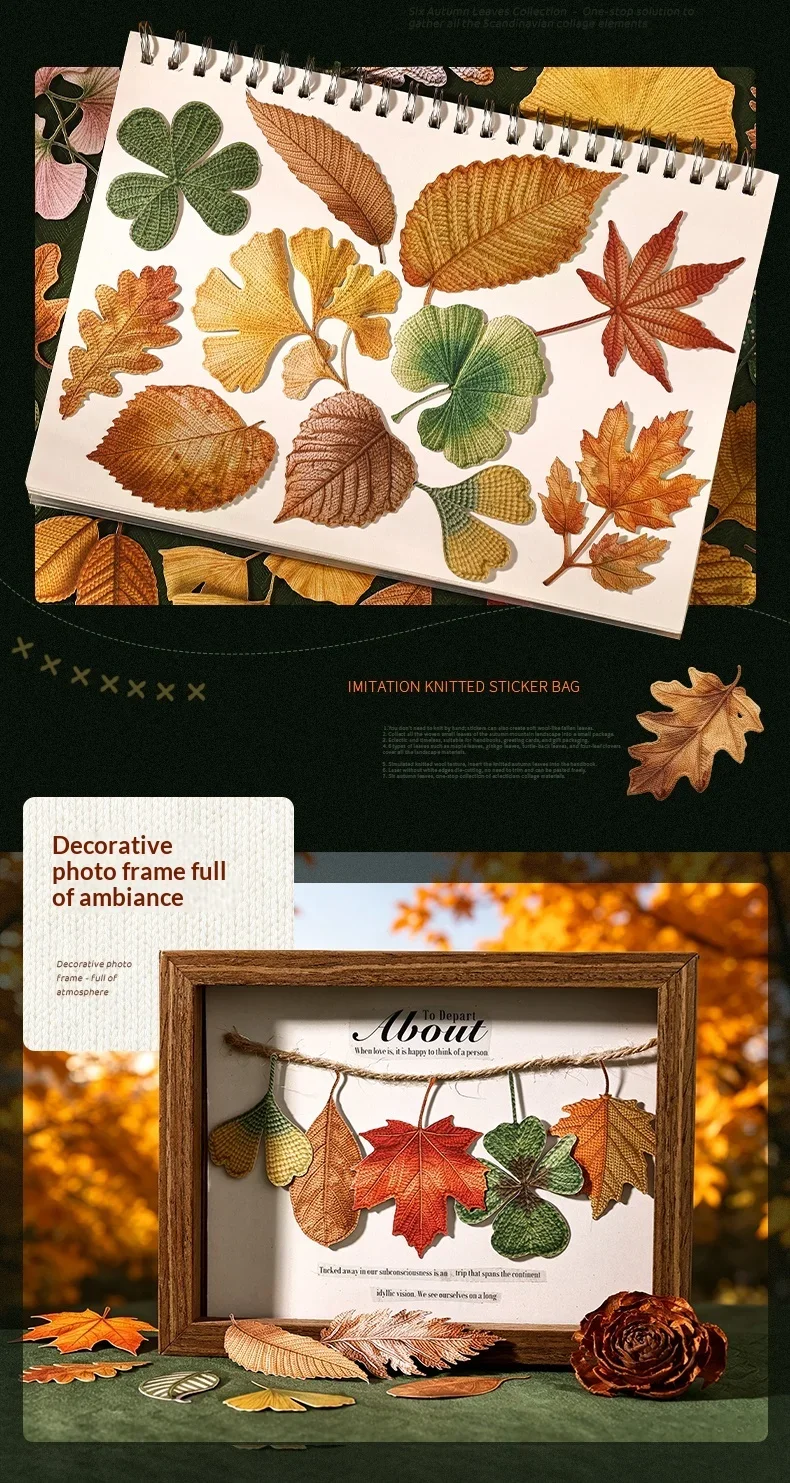 JIANWU Vintage Autumn Leaves Maple Leaf Landscape Material Collage Scrapbooking PET Sticker Creative DIY Journal Stationery