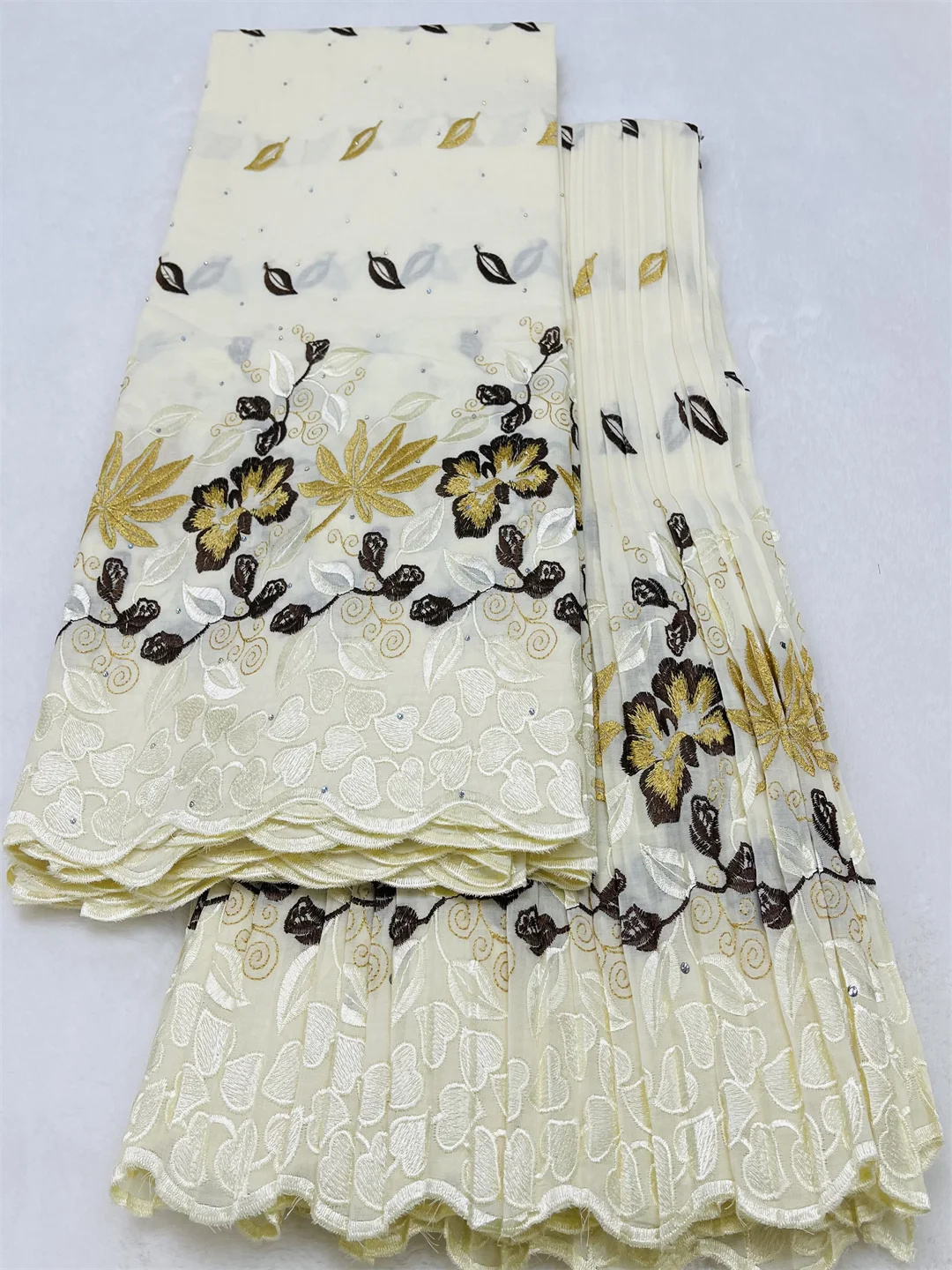 

5yards+5Yards 2025 High Quality African Lace Fabric Cotton Swiss Voile Lace With Stones Nigerian Lace Dubai Style For Sewing