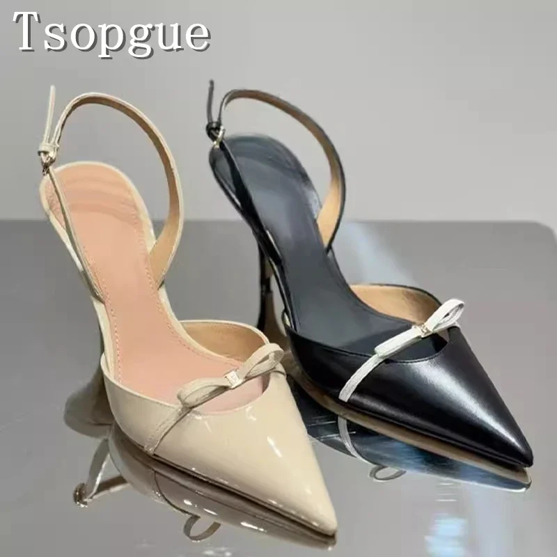 

Pointed Toe Butterfly Knot Slingback Pumps Women Spring/summer New Shallow Thin High Heels Sandals Party Wedding Shoes