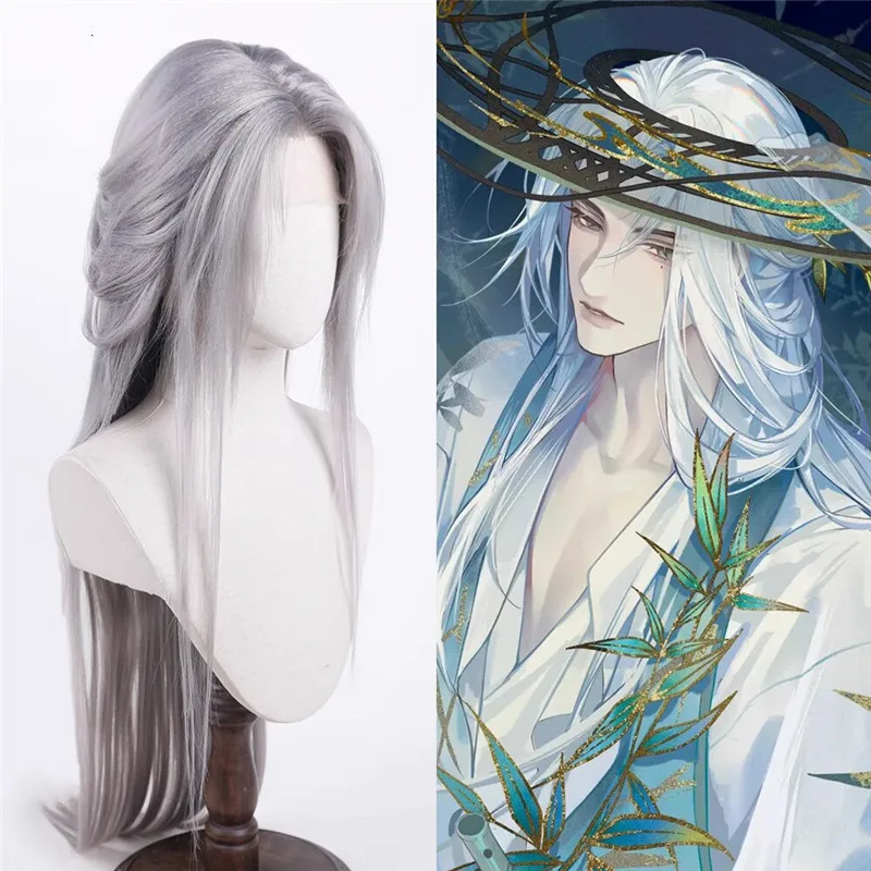 

Готовый парик в стиле аниме Cos Wig Huan Xisha Where Winds Meet Синтетические серебристо-серые длинные волосы для косплея на Хэллоуин Cos Props Gif
