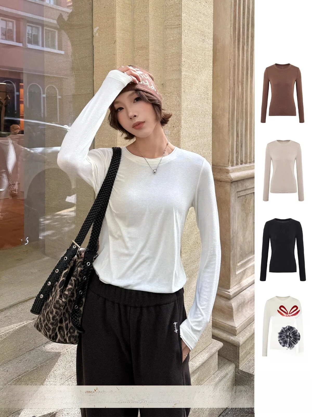

Autumn Winter Double Layer Wool Base T-irt Simple Sle Long Sve round Ne Ladies Faion Buy Hand Store Wind Series