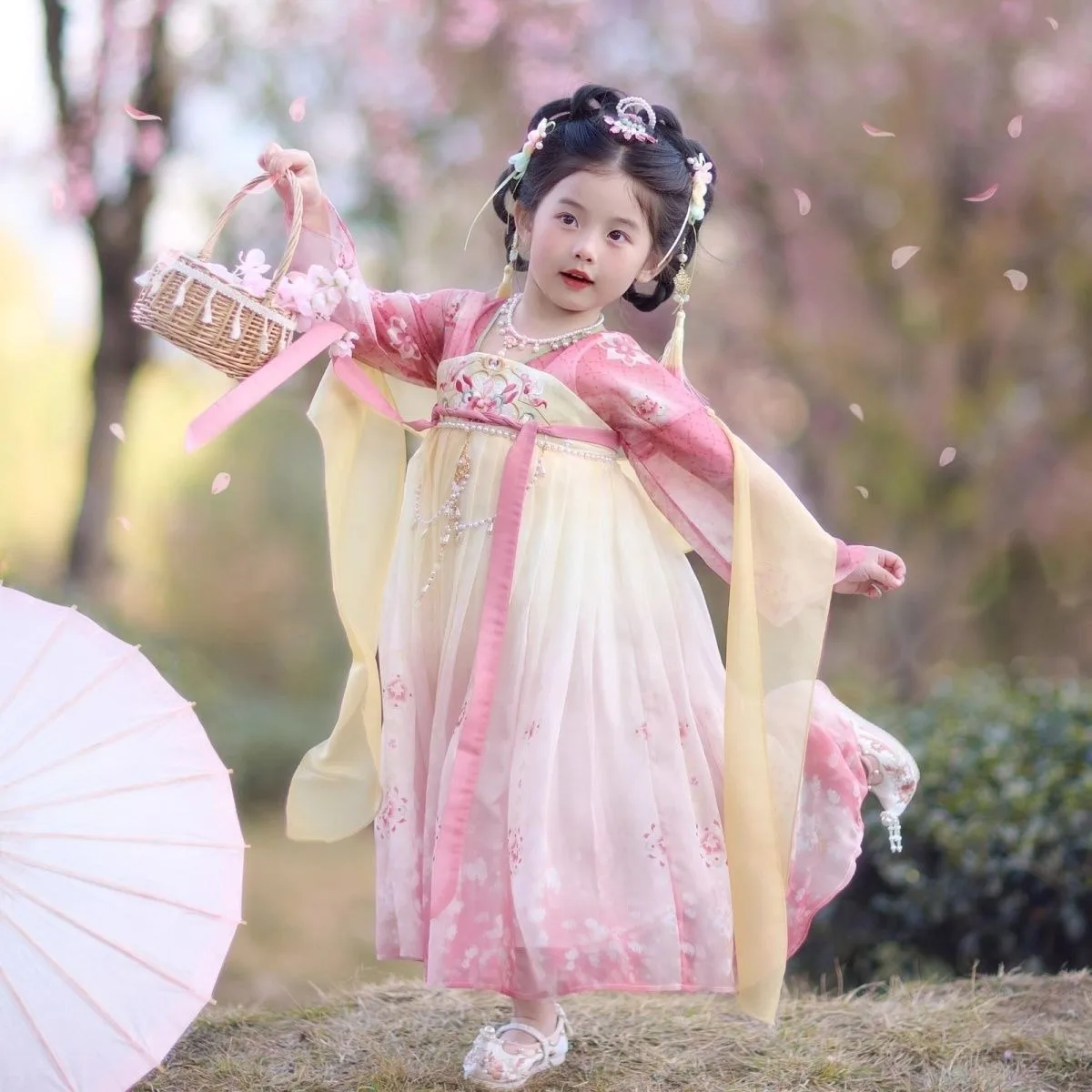 2026 Spring Fairy Hanfu for Girls - New Tang Ruqun Dress, Ethereal Chinese Traditional Kids Cosplay Full Costumes and Sets