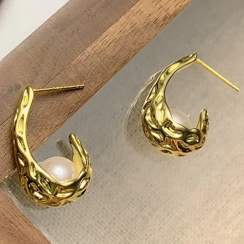 Surgical Medical Stamp 925 Sterling Silver Gold Color Earrings ohrring damen 2026 J Shaped Earrings For Modern Women