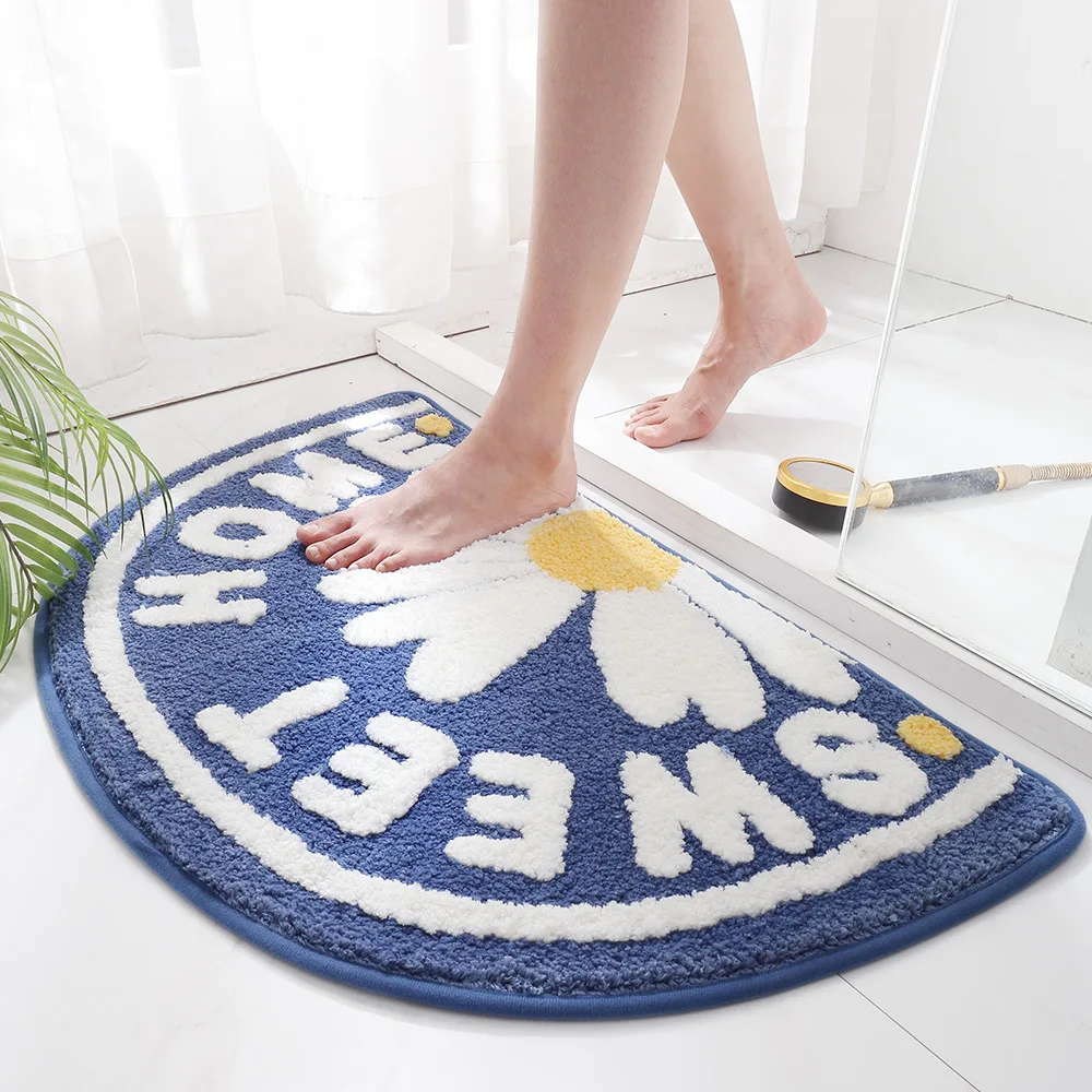 

Semi-circular Daisy Bath Mat Super Soft Fiber Absorbent Foot Mat TPR Strong Non-slip Bathroom Rug Entrance Door Mat Bath Carpet