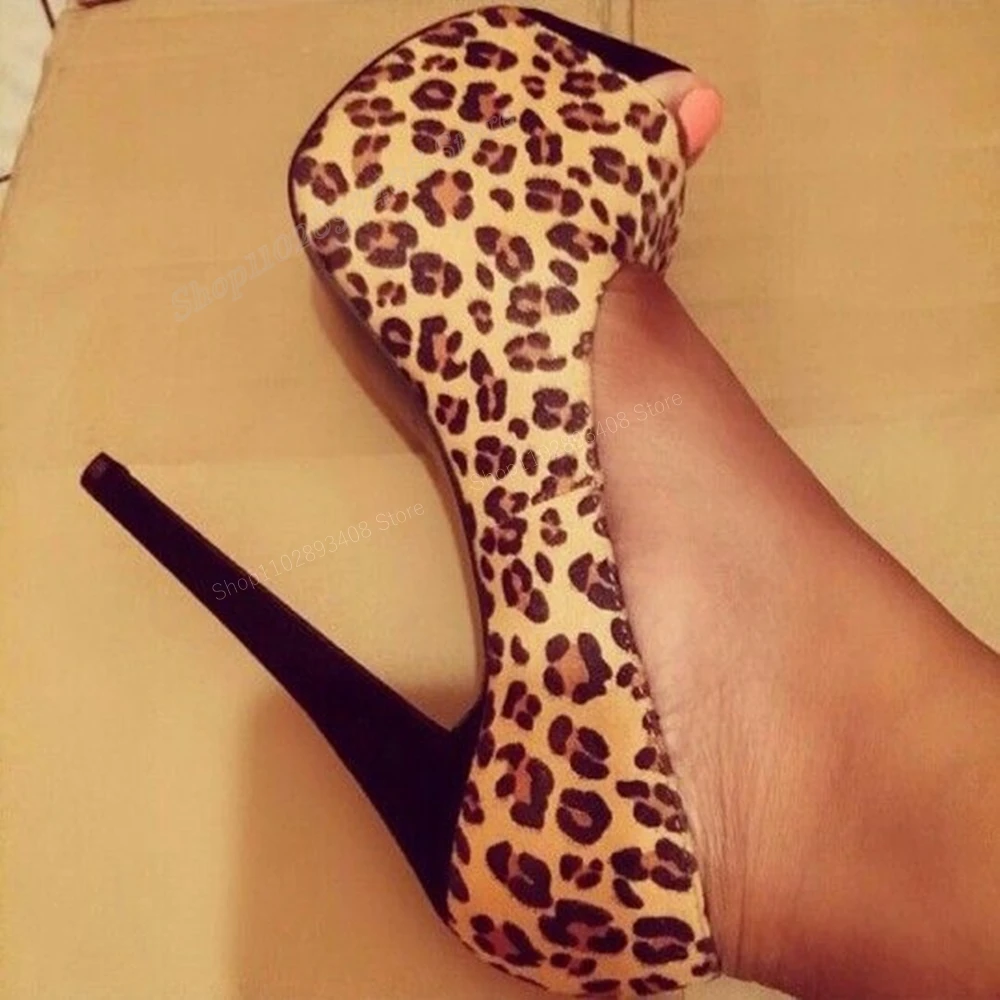 

Leopard Pattern Shallow Platform Peep Toe Pumps Stiletto High Heel Concise Slip-on Women Shoes 2024 Sexy Zapatos Para Mujere