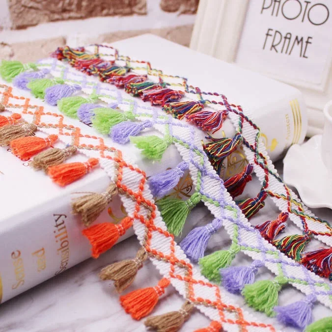 1 Yard/Los Spitzenband zum Nähen, Pompon-Besatz, Quasten, Pompons, 5 cm Breite, Kugelfransen, Stickerei, Bekleidungsstoff, handgefertigtes Accessoire – Detail 6