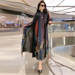 Silk Dress Two-Piece Women's Elegant Floral Plus Size Dress Casual Beach Vintage Long Dress mother dress  Summer New Fashion