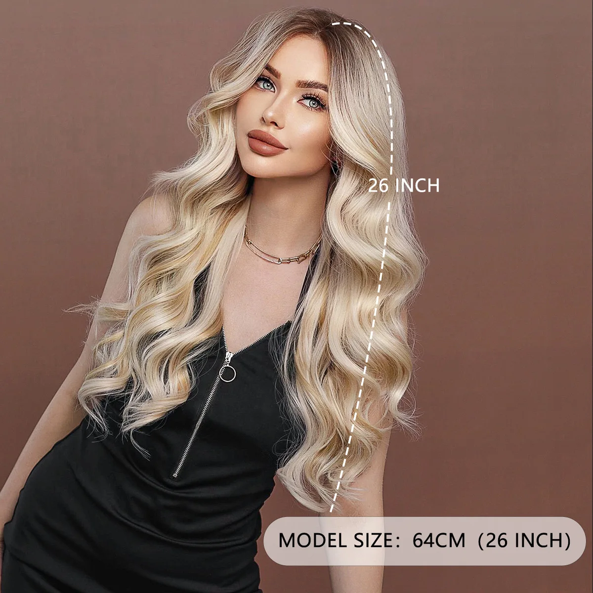 Mid Cut Pruik, Beige Golvend Lang Krullend Haar, Synthetische Vezel Kleine T Lace Pruik