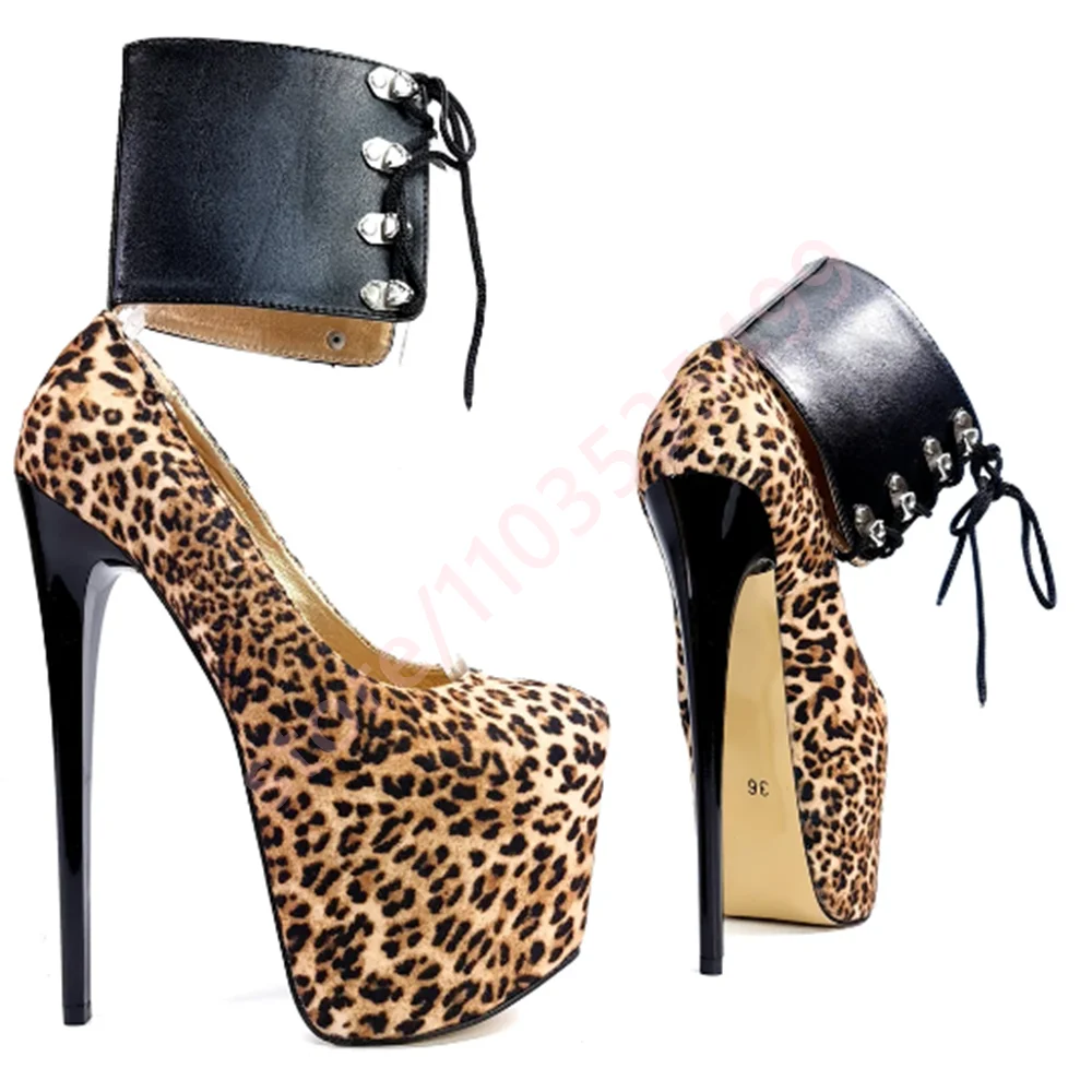 

Сексуальные подиумные туфли на платформе с леопардовым принтом, новинка лета 2023, стильные сандалии до щиколотки с круглым носком, вечерние модные женские туфли-лодочки