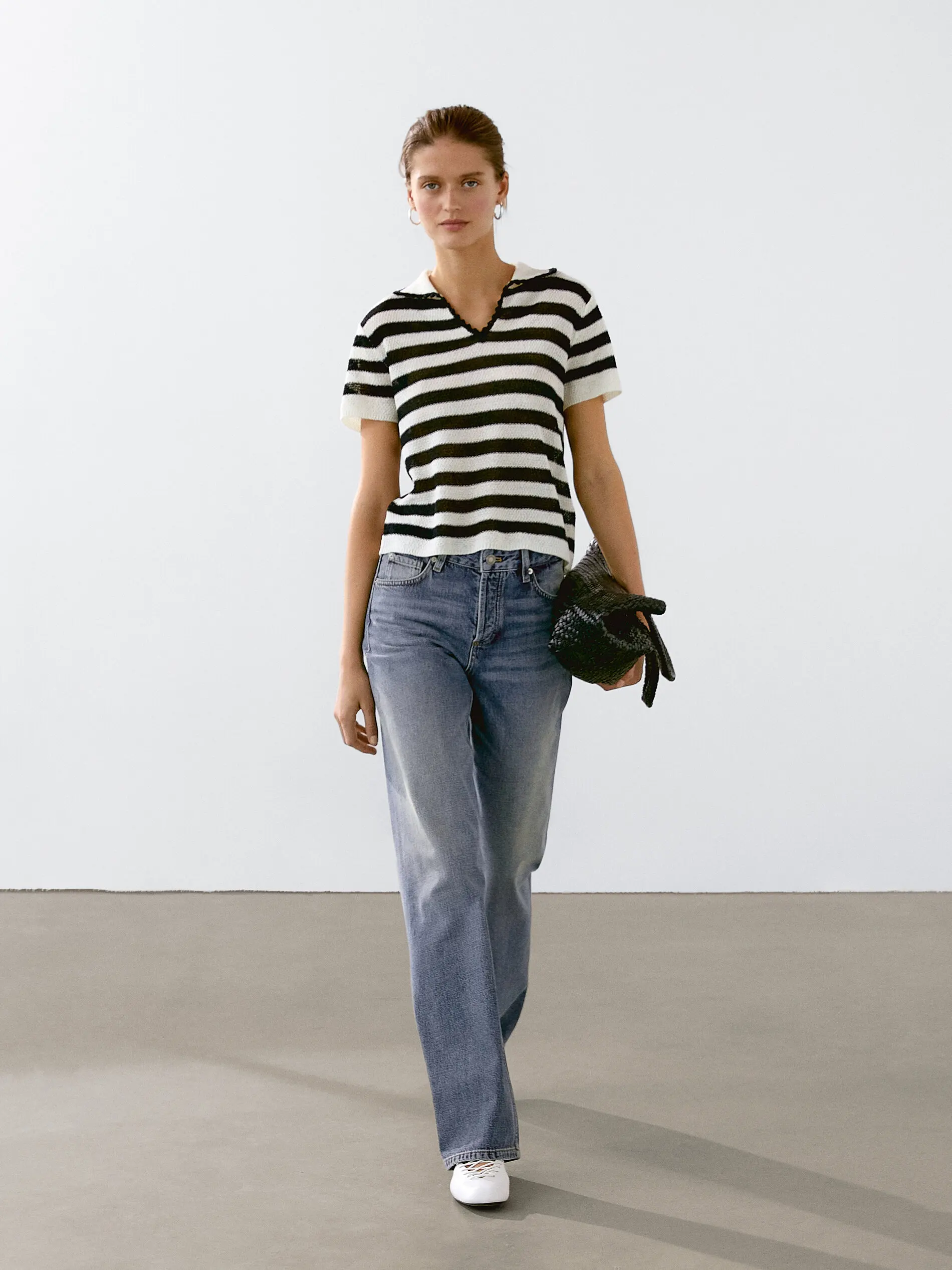 

Ethereal MD 2025 Massidutti, летняя новая стильная женская модная черно-белая полосатая трикотажная рубашка-поло с короткими рукавами