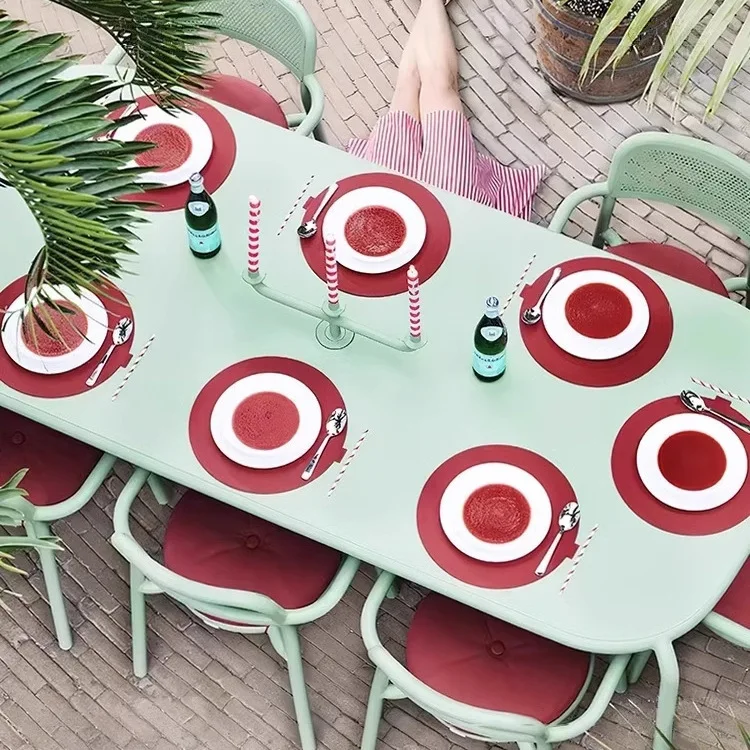 طاولة طعام خارجية من سبائك الألومنيوم الاسكندنافية وكرسي شرفة وطاولة غير رسمية وكرسي مجموعة مقهى علامة تبويب طعام في الهواء الطلق في الهواء الطلق #3