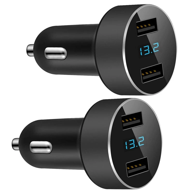 

2X Dual USB Car Charger,Output 4.8A Car Adapter,Cigarette Lighter Voltage Meter Compatible For Iphone,Ipad,Samsung,LG