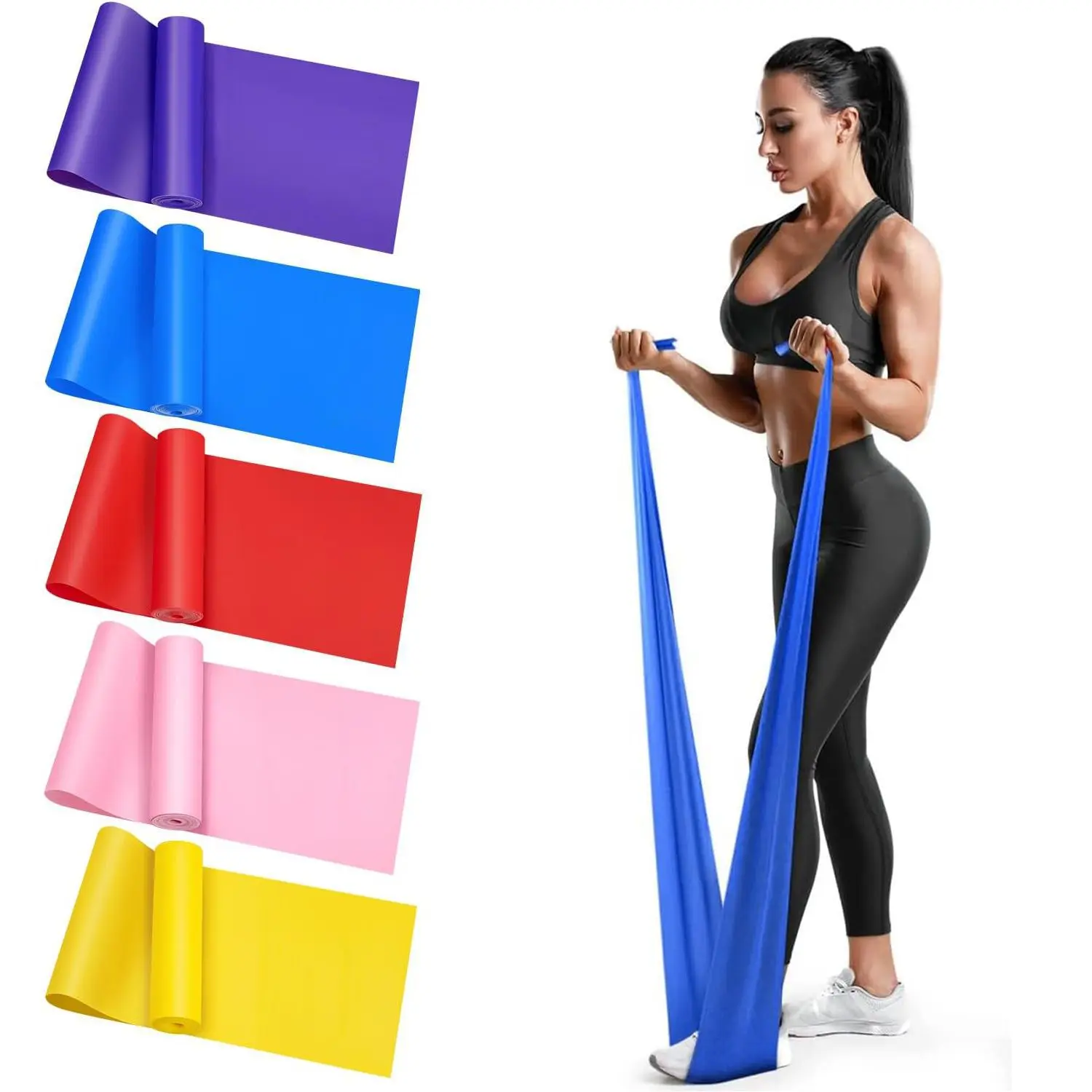 Yoga Pilates Resistance Band Long Training Stretch Bands for Physical Therapy Lower Body Home Gym Strength Elastic Exercise Band