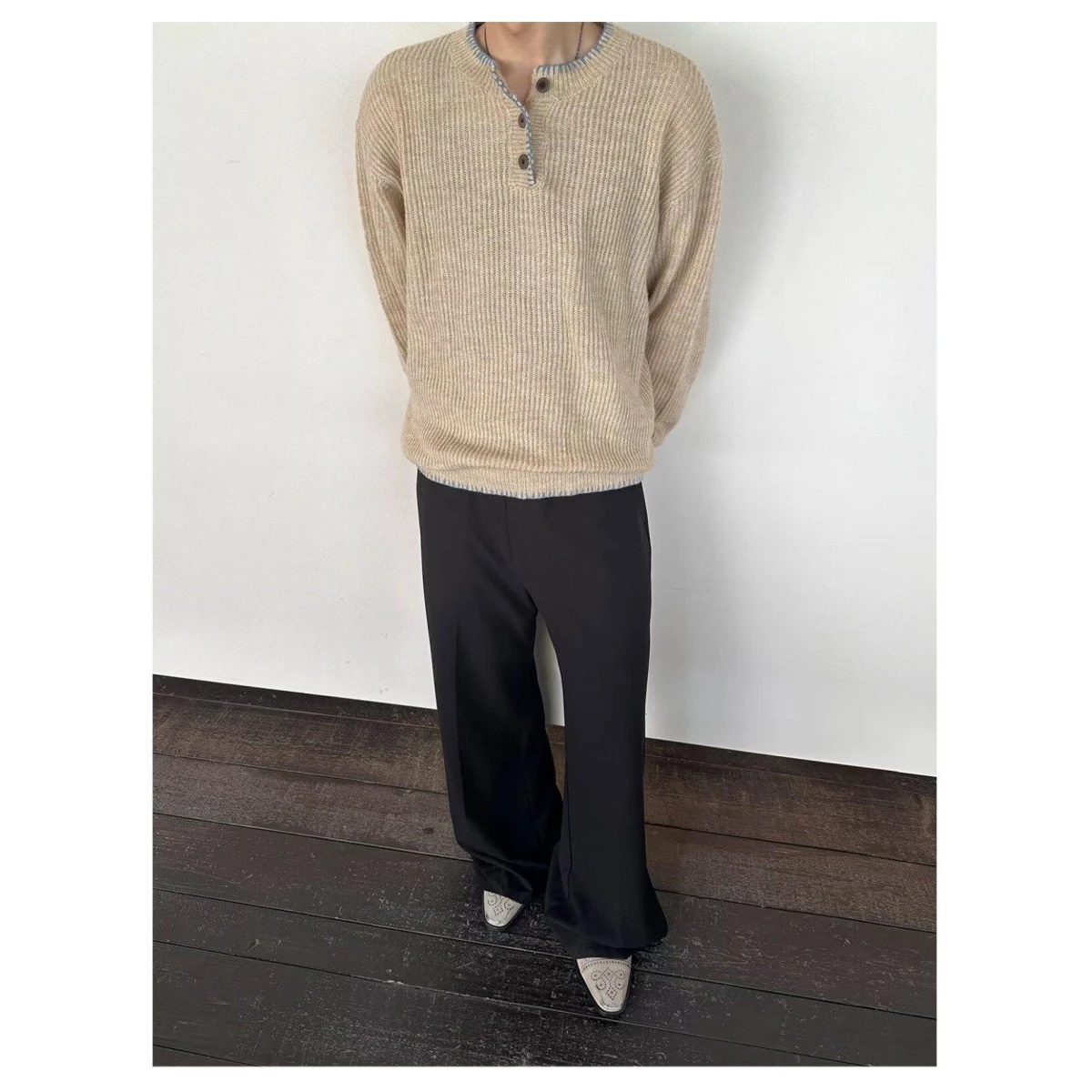 Maglione lavorato a maglia da uomo con bottoni Ne rotondi retrò Autunno Inverno oulder Drop Off-oulder Texture Casual Top Trendy Base irt