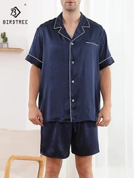 Birdtree-Ensemble de pyjama à manches courtes pour hommes, 100% Real InjLapel, Short mince, Décontracté, Vêtements pour la maison, Printemps, Été, S41121QC, 19mm, 2024