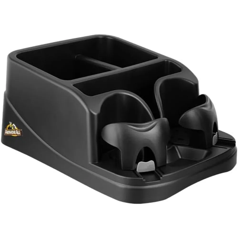 

car console organizer, car seat organizer with 2 adjustable cup holders, 3 large storage compartments, seatbelt for secure hold