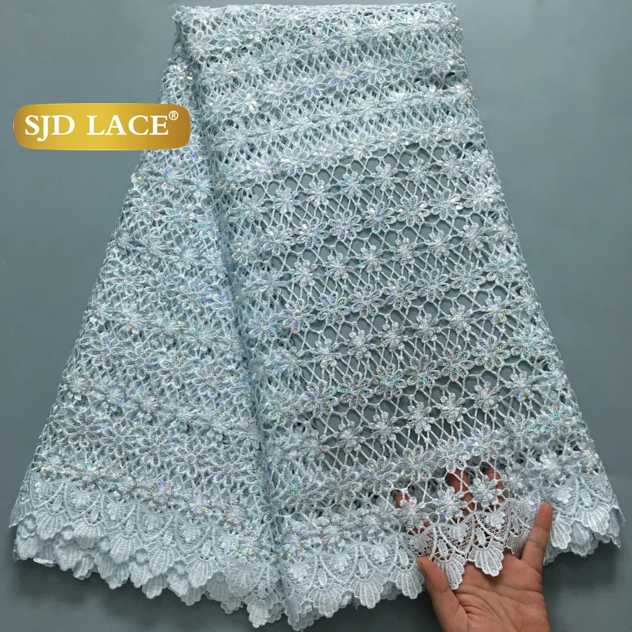SJD LACE African Guipure Cord Lace Fabric 2025 High Quality 4526 White Water Soluble Lace Fabric Embroidery for Wedding Dresses
