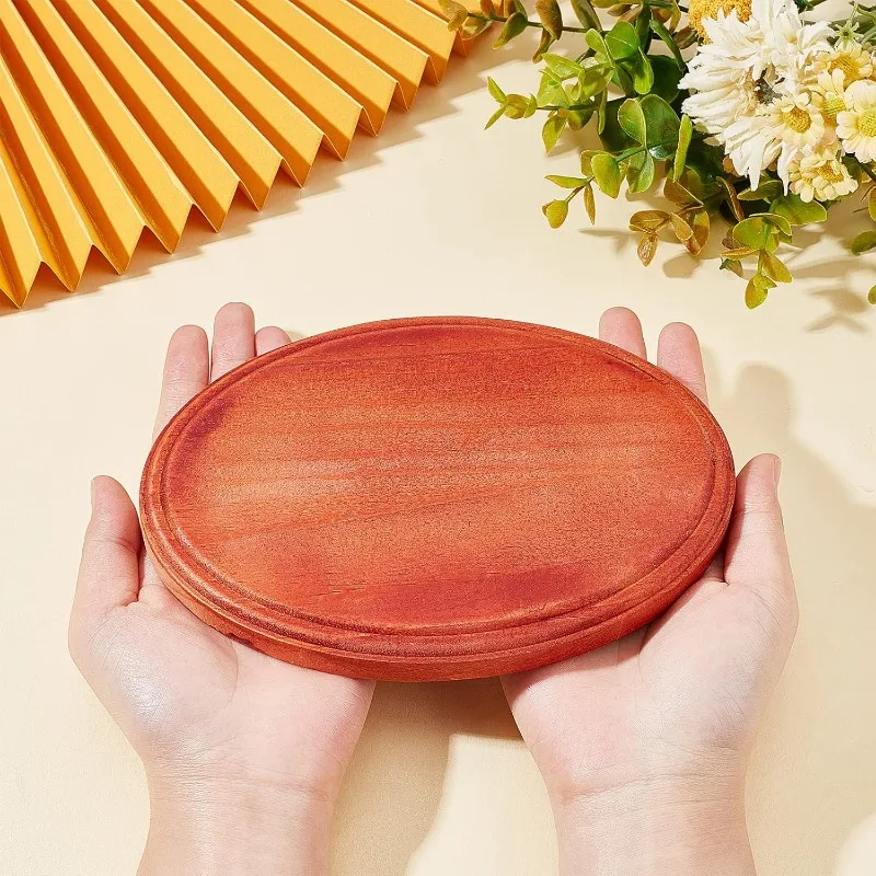 1pcs Oval Wood Display Base 6.8 x 4.8” Hand Casting Sculpture Base Solid Wood Plaques with Edge Wooden Display Board for Craft