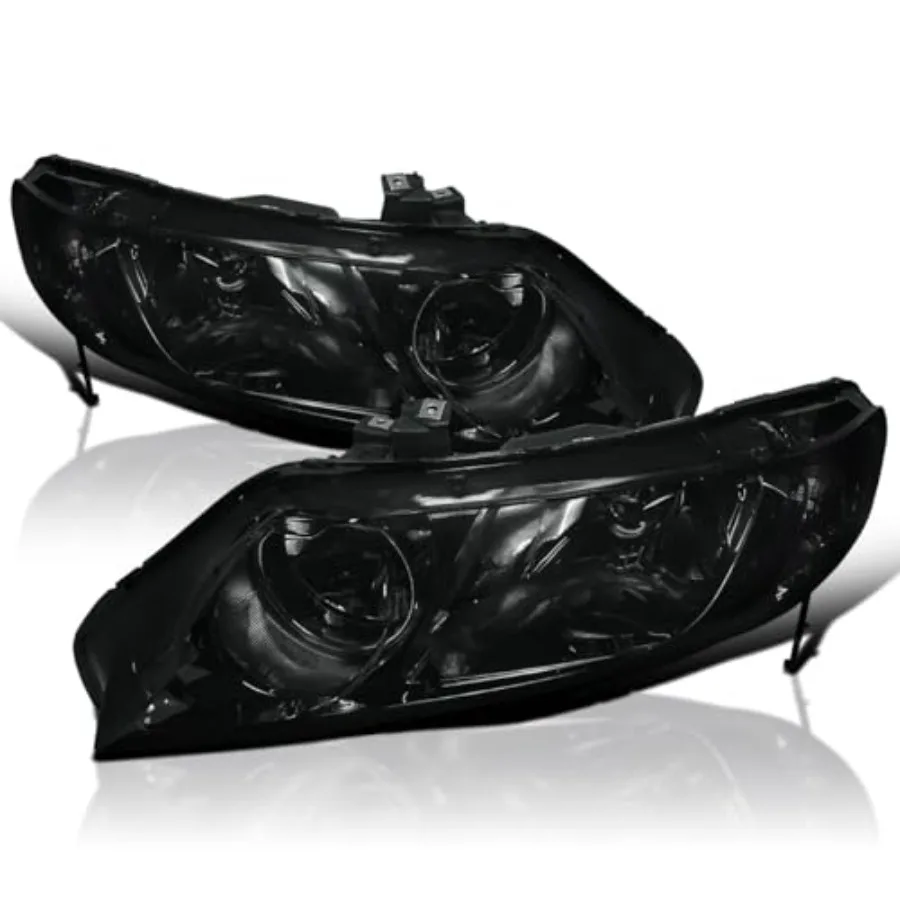 

Oem Style Smoke Lens Headlights Compatible with 2006-2011 Honda Civic 4Dr L+R Pair Head Light Lamp Assembly