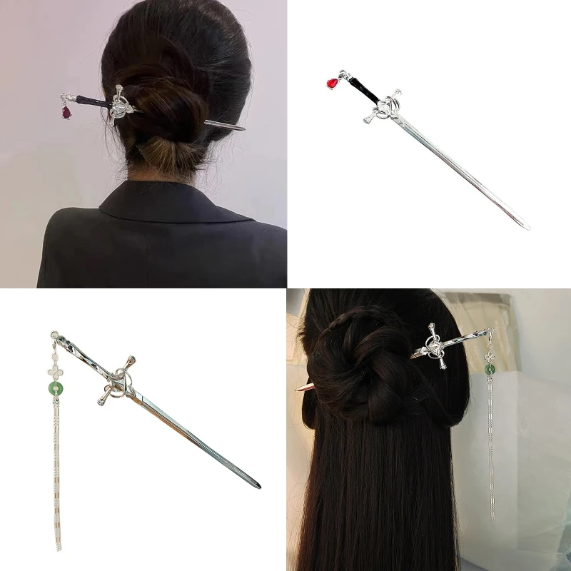 Chinese Sword Hairpin Headdress Hair Punk Pendant Hairpin DIY Hairstyles All-match for Women Casual