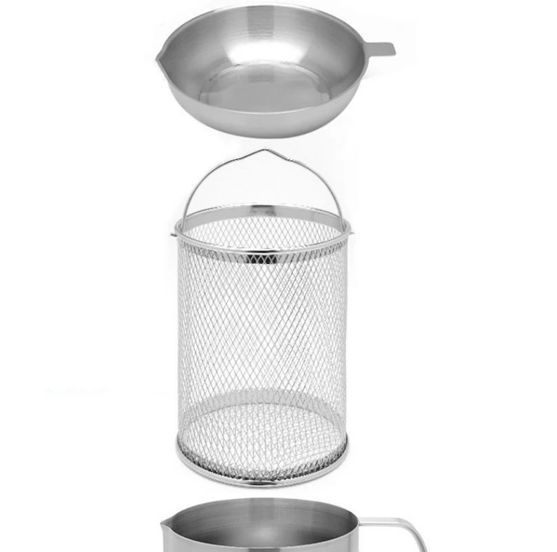 CHKJ 2L Multifunction Oil Filter Deep Fryer Frying Pan Heating Oil Pot Stainless Steel Fry Basket Oil Jug Food Container view 6
