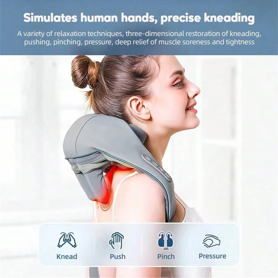 Neck and Shoulder Massager Deep Tissue Shiatsu Multifunctional Massage Shawl With Heat Pain Relief Electric Kneading Squeeze