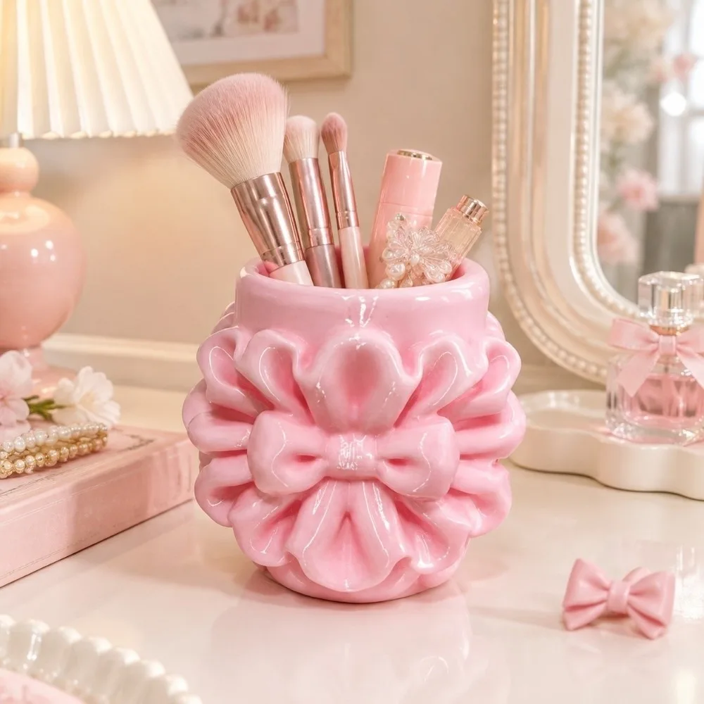 Sweet 3D Printed Makeup Brush Holder Bow Multifunctional Desktop Organizer Irregular Storage Box Beauty Tool Storage