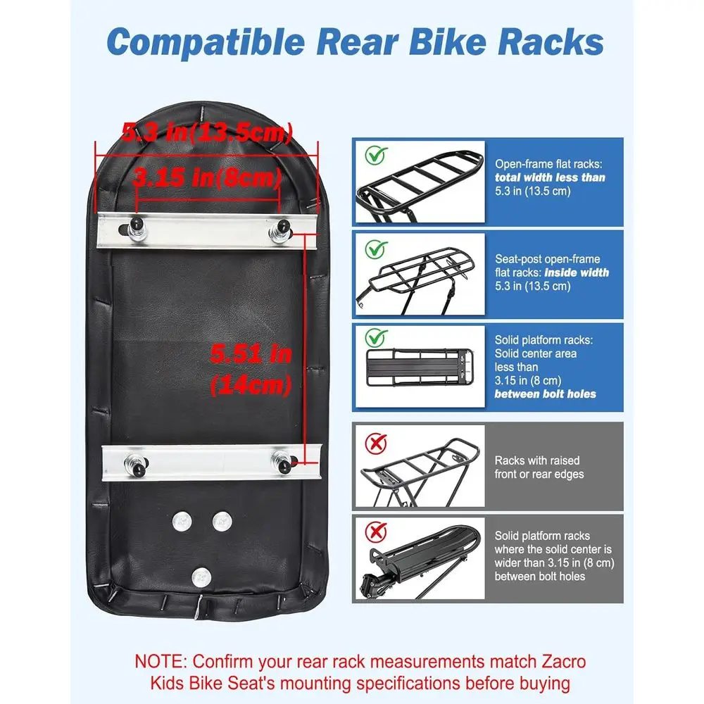 مقعد خلفي لدراجة الأطفال مع وسادة ومسند ظهر وميزات أمان للأعمار من 5 سنوات فما فوق