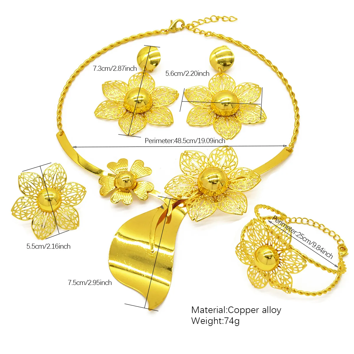 ESALE Hot selling women\'s jewelry set Brazil gold-plated African wedding bride big flower pendant necklace gift